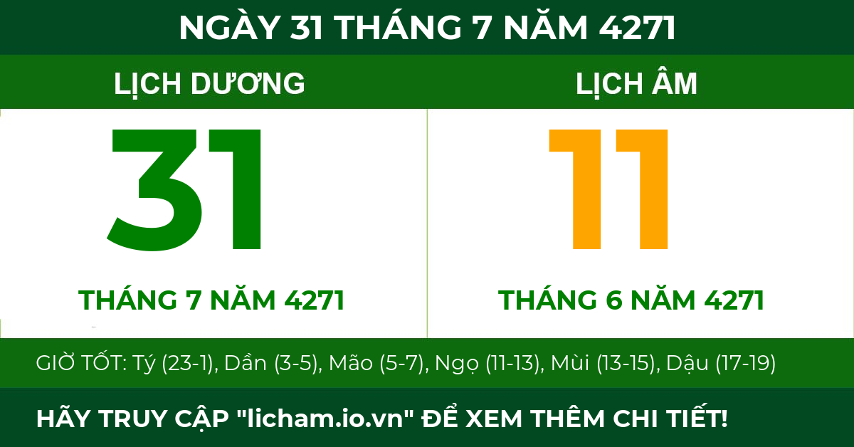 lịch âm ngày 31 tháng 7 năm 4271