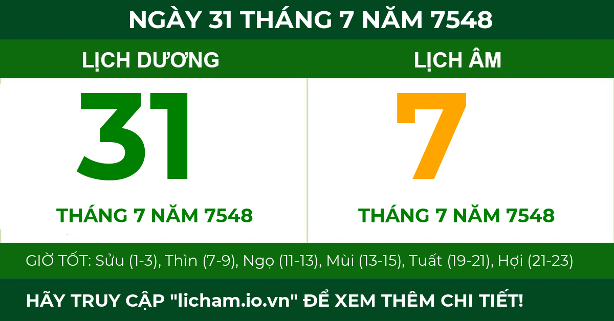 lịch âm ngày 31 tháng 7 năm 7548
