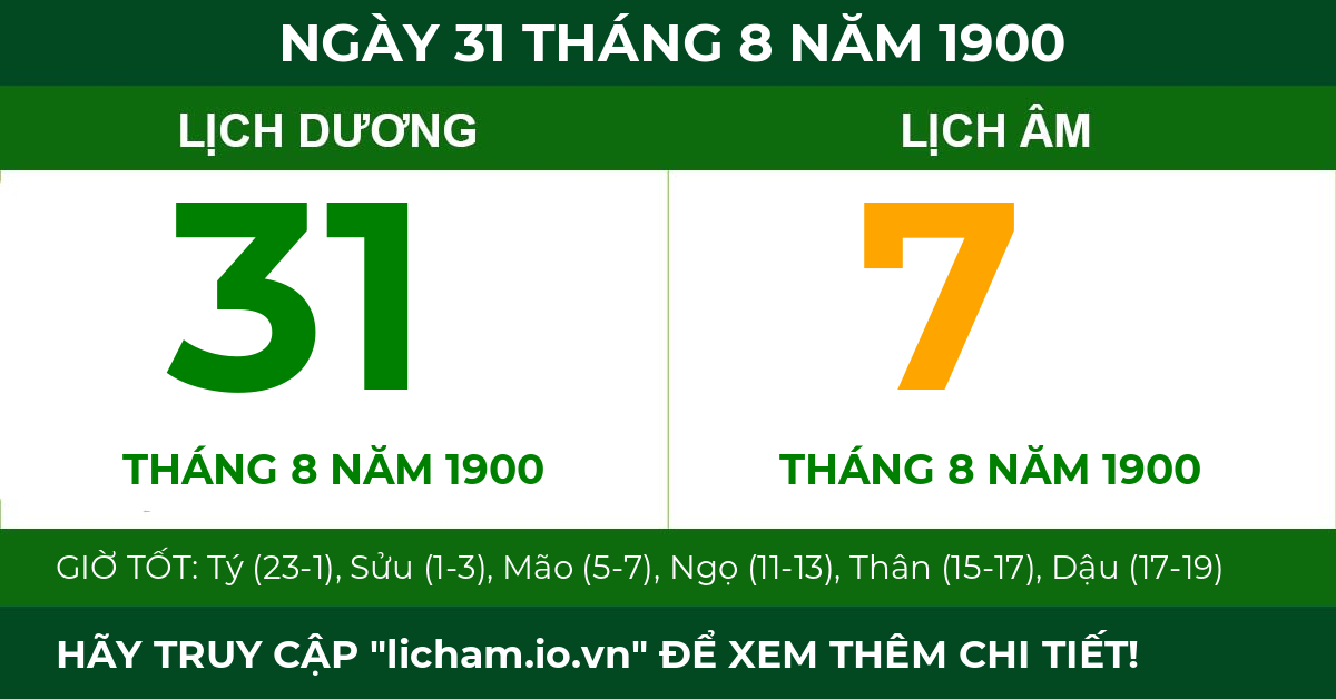 lịch âm ngày 31 tháng 8 năm 1900