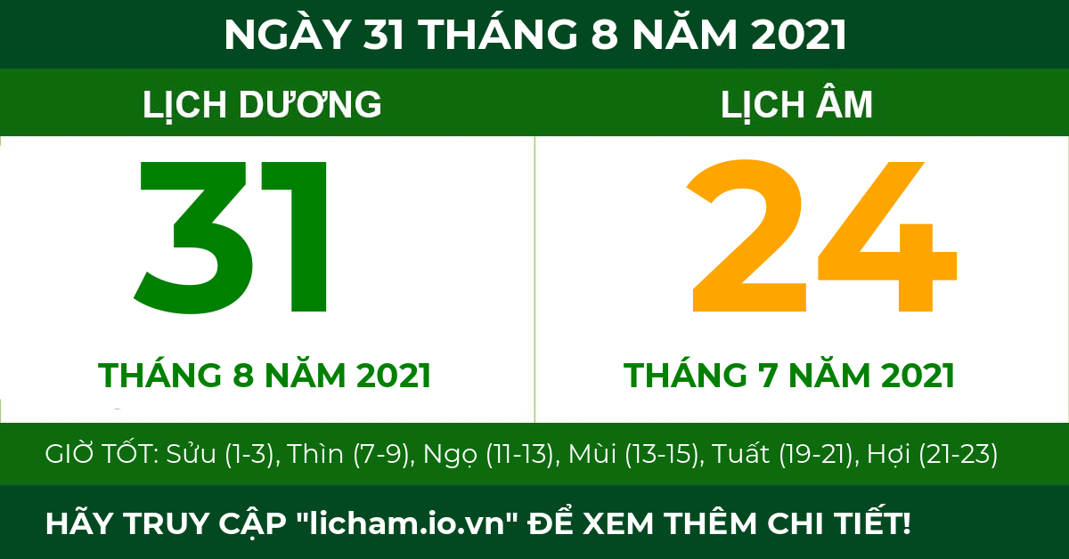 lịch âm ngày 31 tháng 8 năm 2021