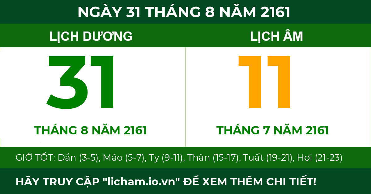 lịch âm ngày 31 tháng 8 năm 2161