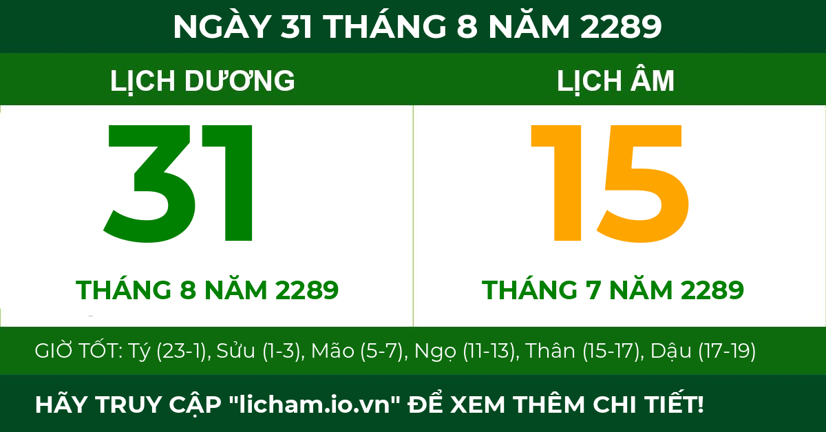lịch âm ngày 31 tháng 8 năm 2289
