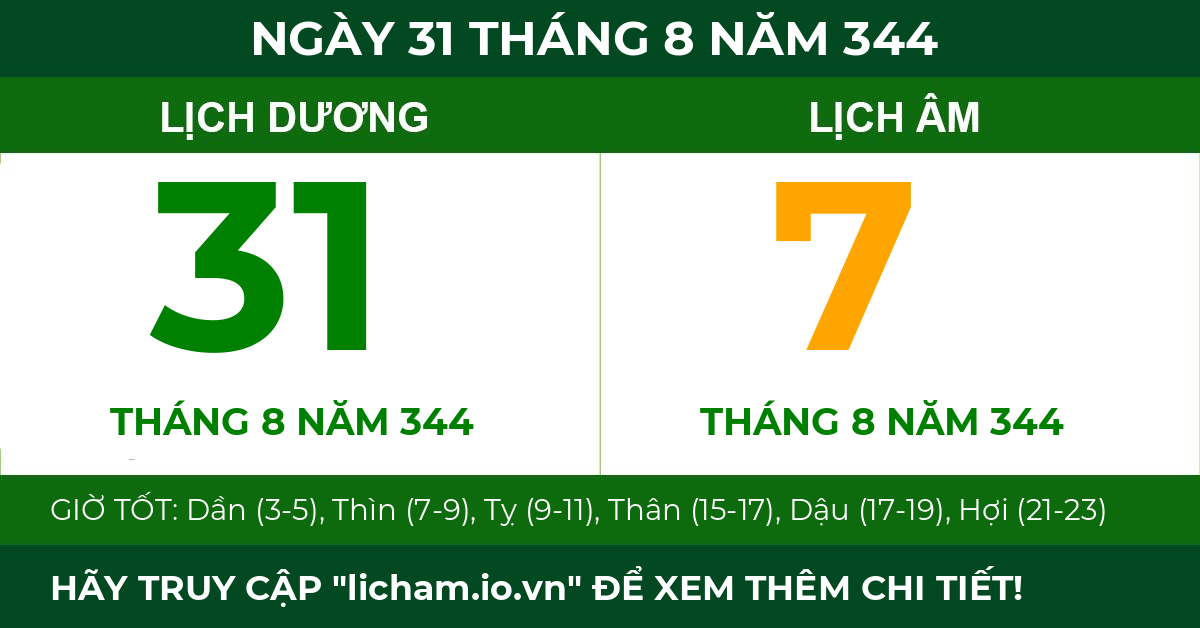lịch âm ngày 31 tháng 8 năm 344