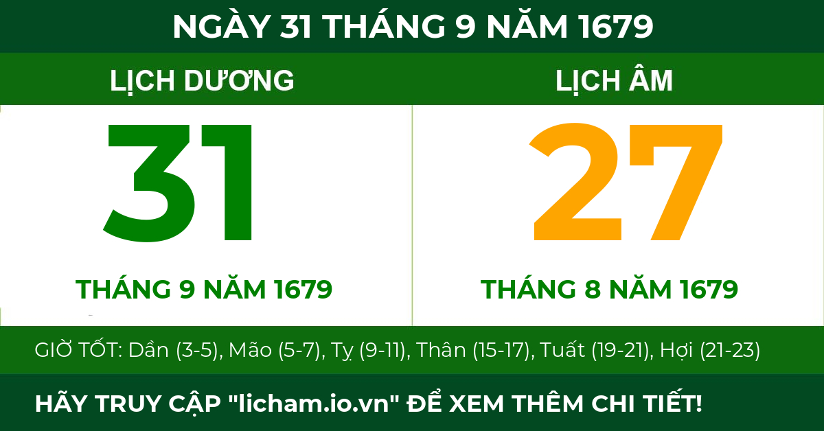 lịch âm ngày 31 tháng 9 năm 1679