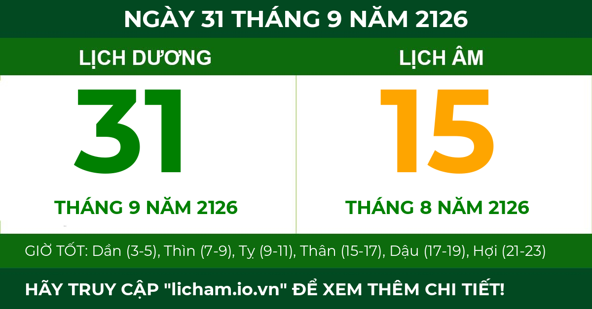 lịch âm ngày 31 tháng 9 năm 2126