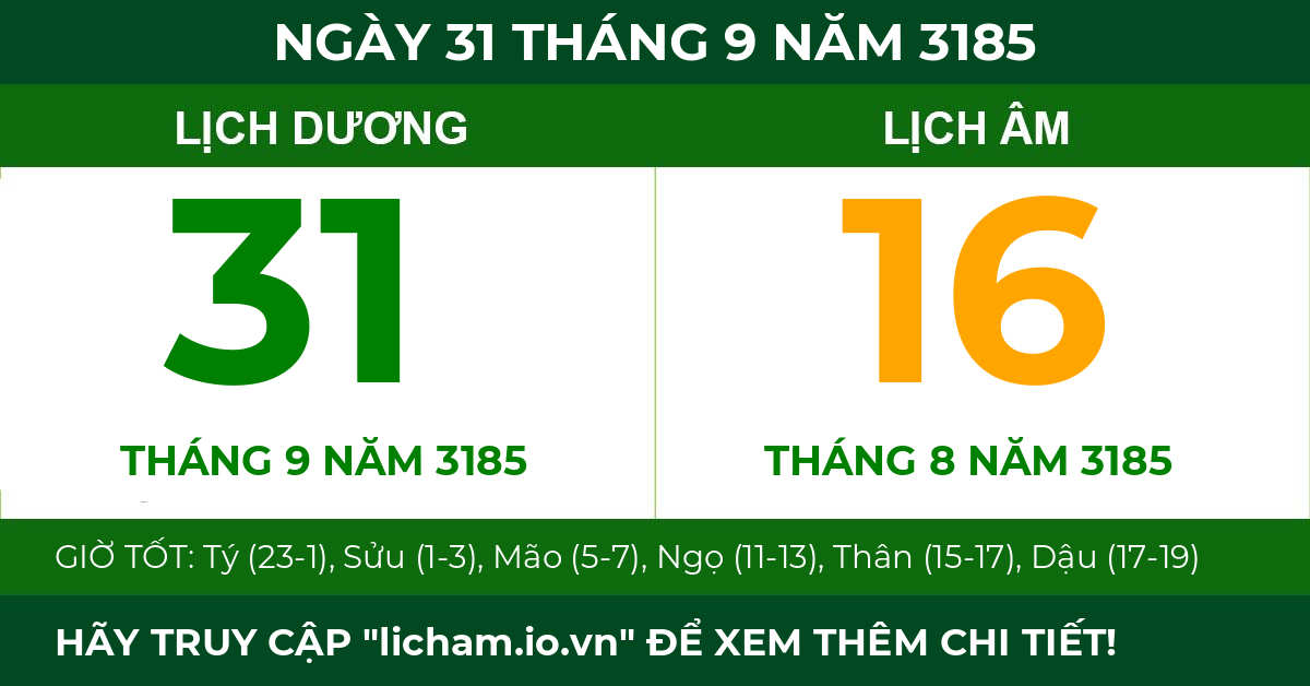 lịch âm ngày 31 tháng 9 năm 3185