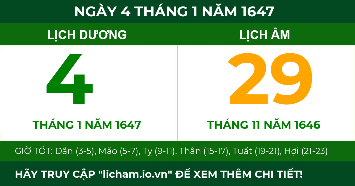 lịch âm ngày 4 tháng 1 năm 1647