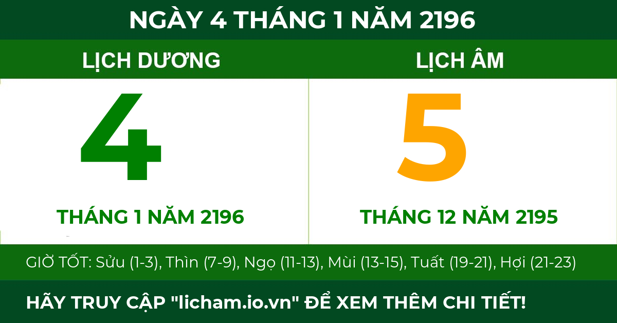 lịch âm ngày 4 tháng 1 năm 2196