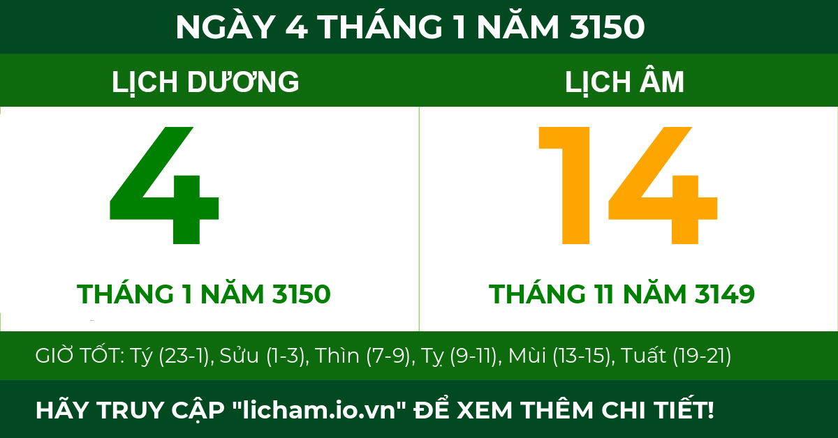 lịch âm ngày 4 tháng 1 năm 3150