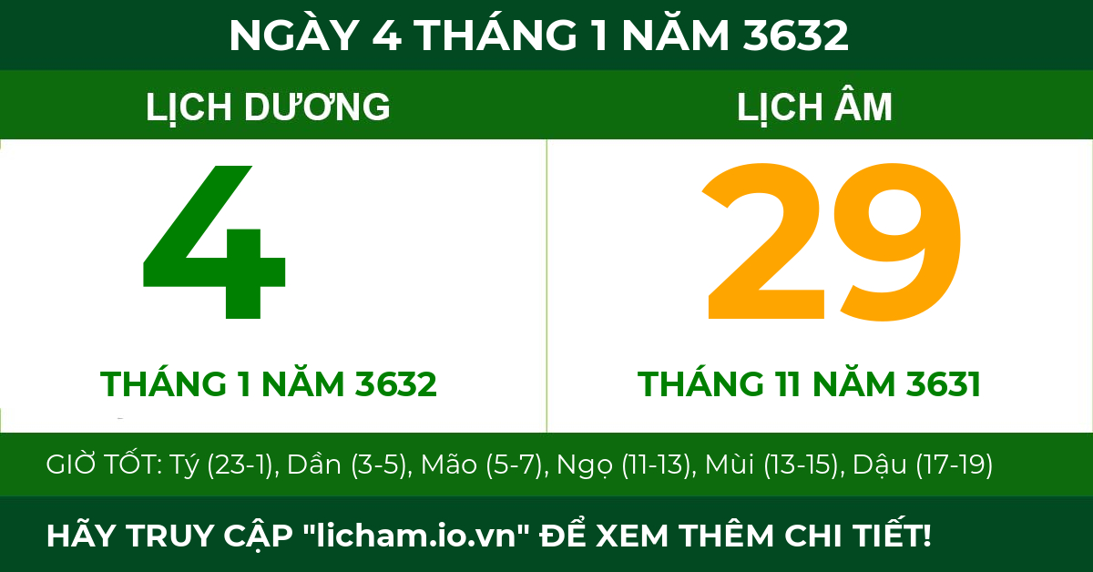 lịch âm ngày 4 tháng 1 năm 3632