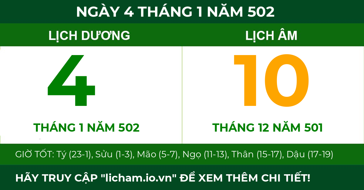 lịch âm ngày 4 tháng 1 năm 502