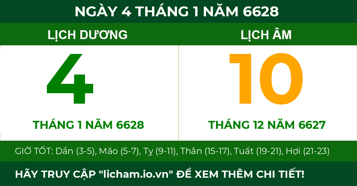 lịch âm ngày 4 tháng 1 năm 6628