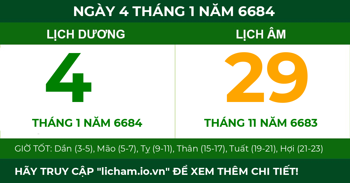 lịch âm ngày 4 tháng 1 năm 6684