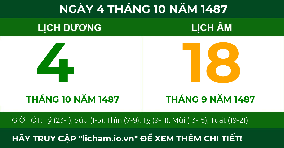 lịch âm ngày 4 tháng 10 năm 1487