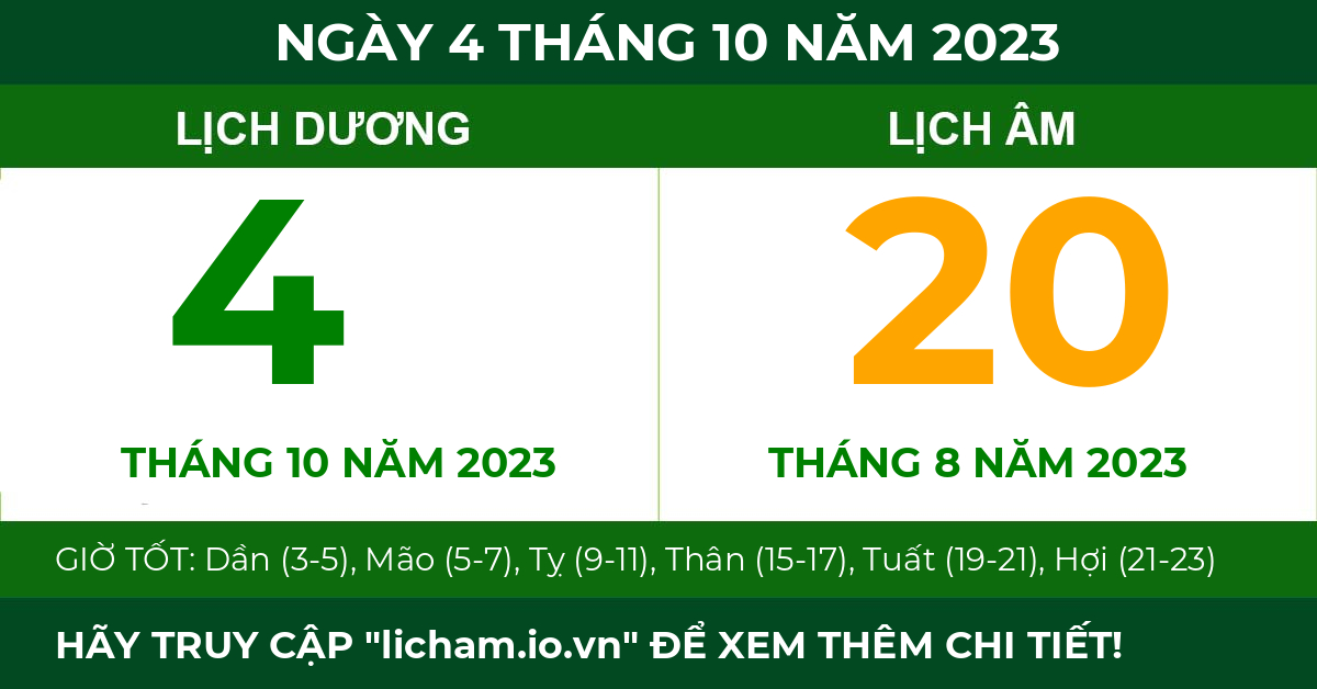 lịch âm ngày 4 tháng 10 năm 2023