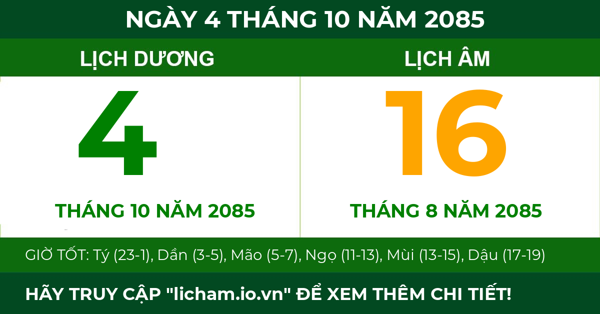 lịch âm ngày 4 tháng 10 năm 2085
