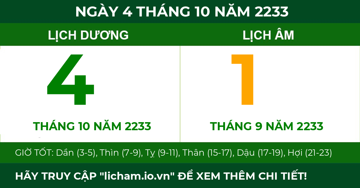 lịch âm ngày 4 tháng 10 năm 2233