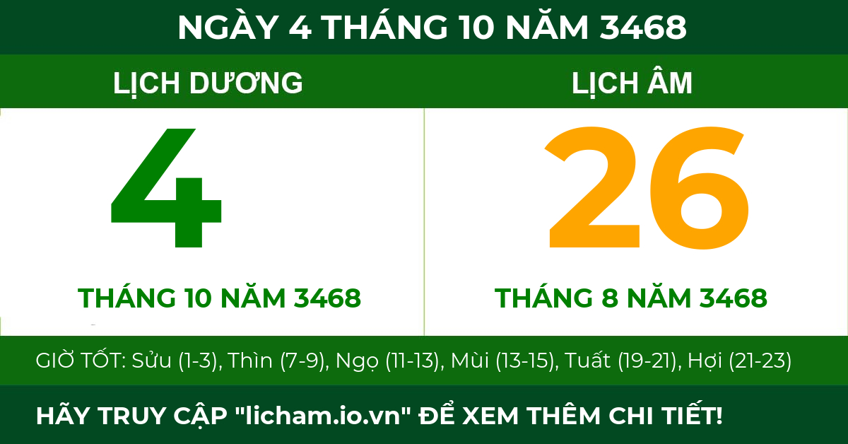 lịch âm ngày 4 tháng 10 năm 3468
