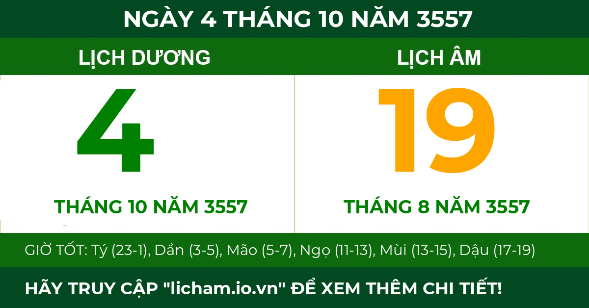 lịch âm ngày 4 tháng 10 năm 3557