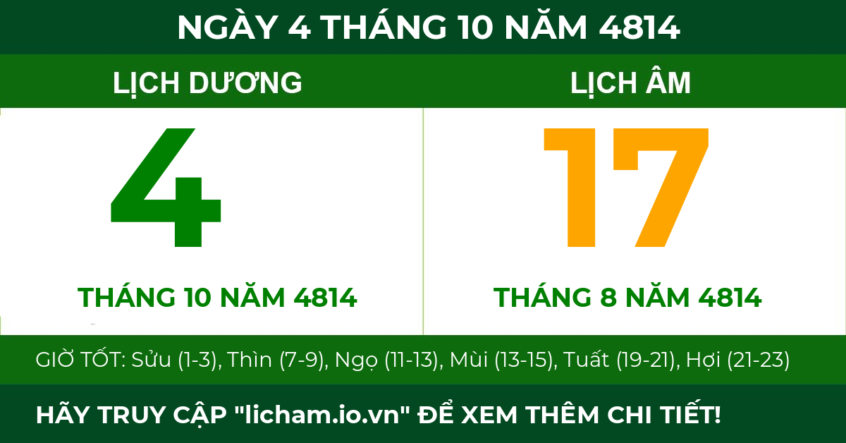 lịch âm ngày 4 tháng 10 năm 4814