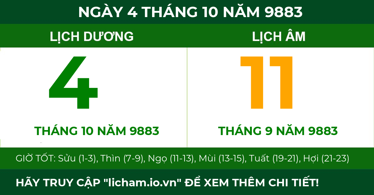 lịch âm ngày 4 tháng 10 năm 9883