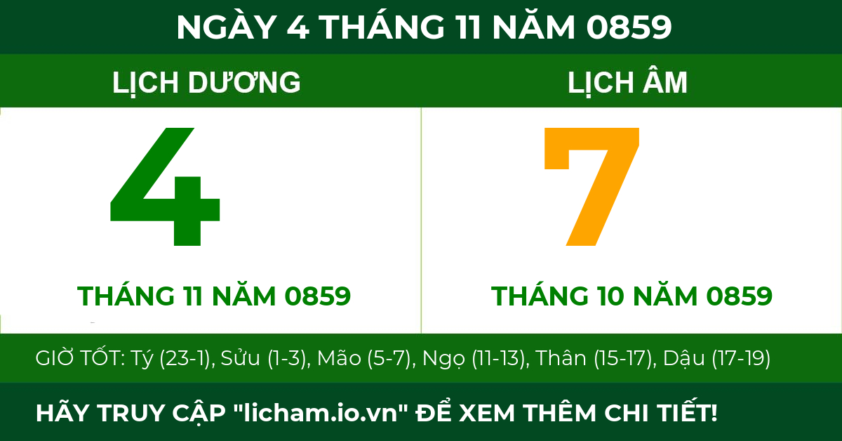lịch âm ngày 4 tháng 11 năm 0859