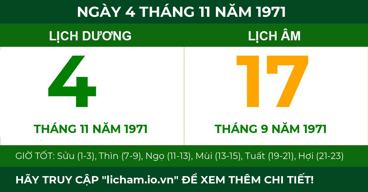 lịch âm ngày 4 tháng 11 năm 1971