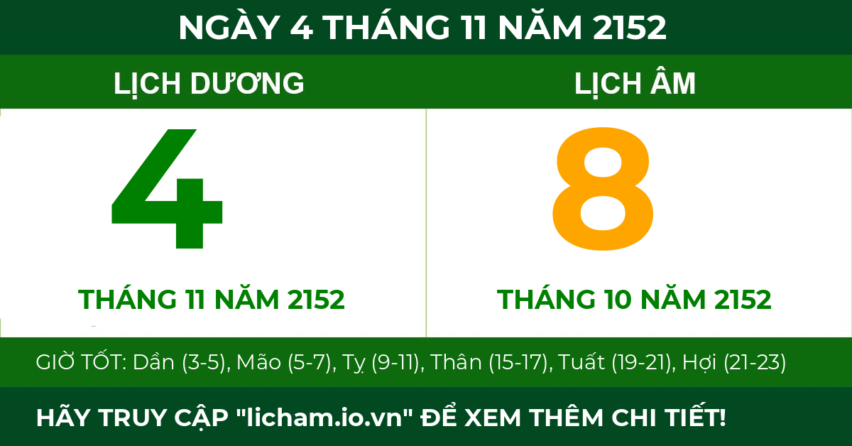 lịch âm ngày 4 tháng 11 năm 2152