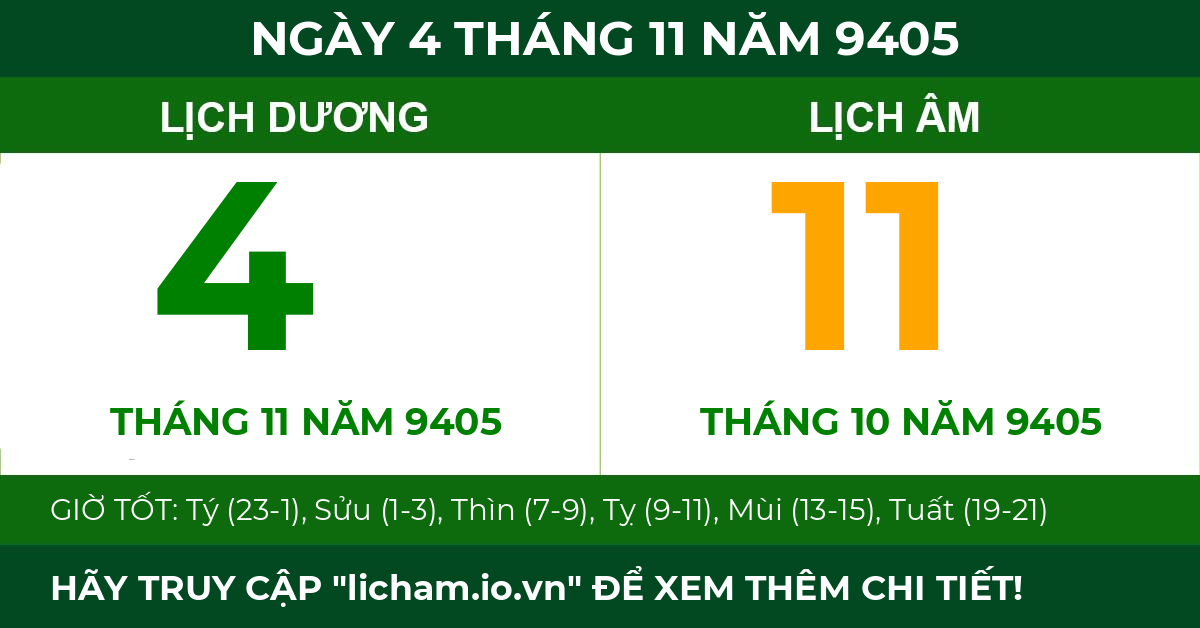 lịch âm ngày 4 tháng 11 năm 9405
