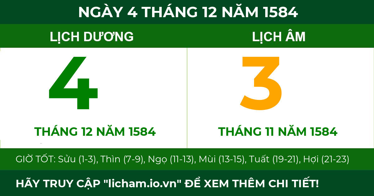 lịch âm ngày 4 tháng 12 năm 1584