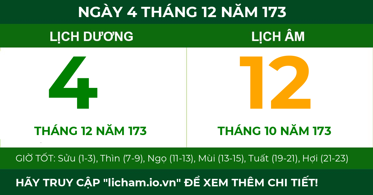 lịch âm ngày 4 tháng 12 năm 173
