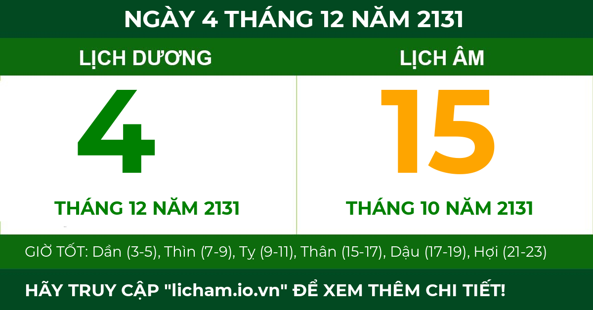 lịch âm ngày 4 tháng 12 năm 2131