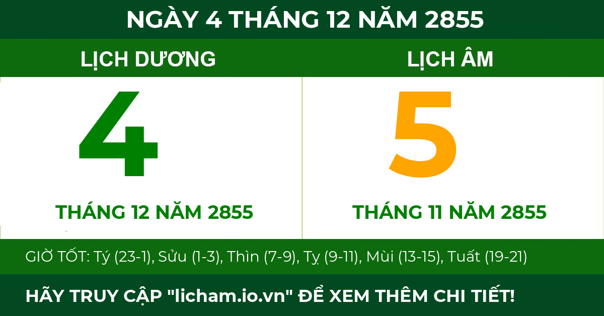 lịch âm ngày 4 tháng 12 năm 2855