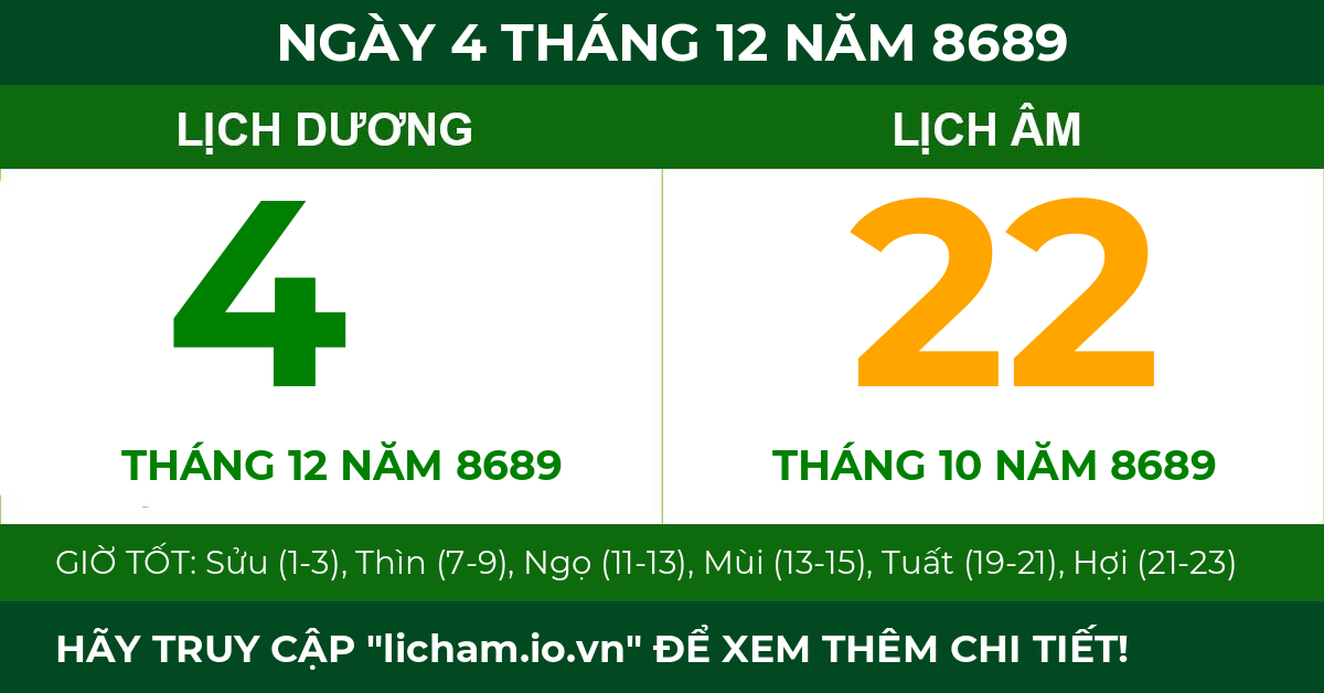 lịch âm ngày 4 tháng 12 năm 8689