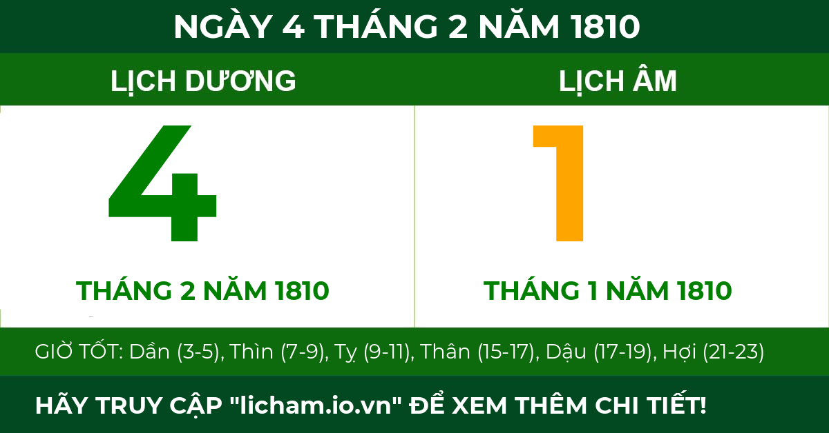 lịch âm ngày 4 tháng 2 năm 1810