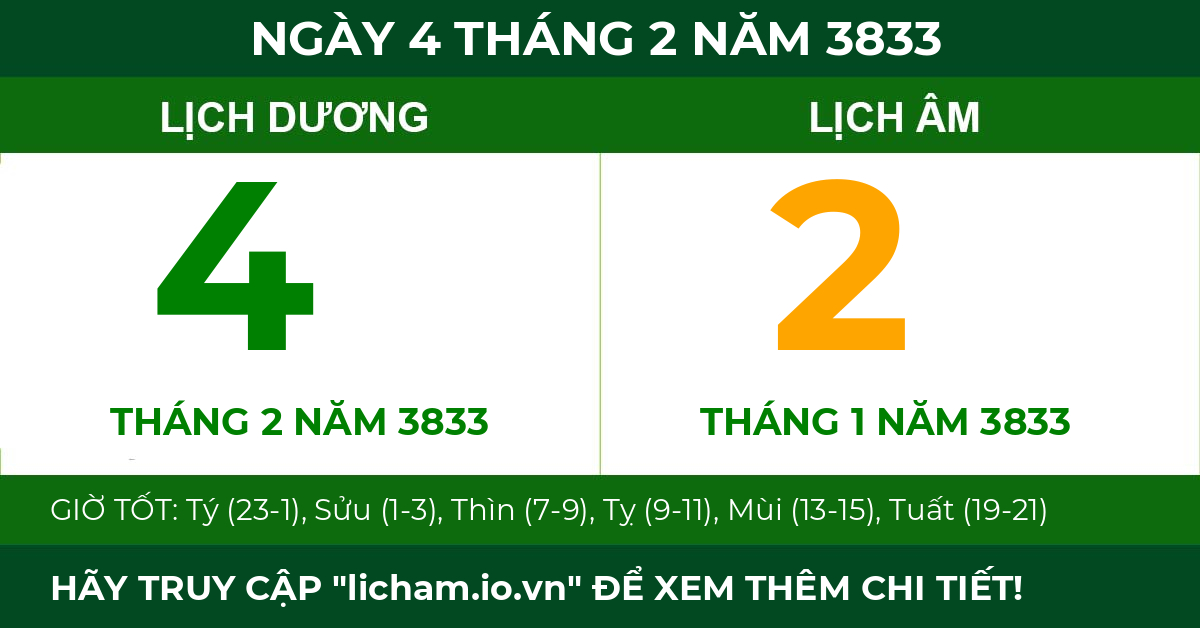 lịch âm ngày 4 tháng 2 năm 3833