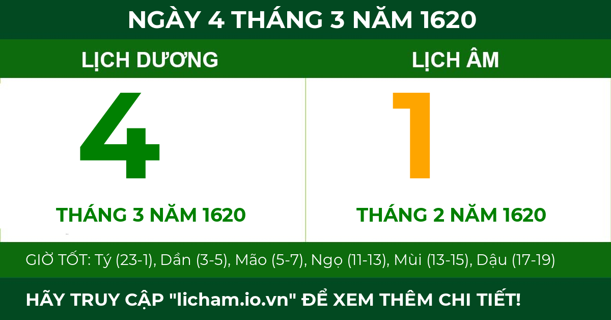 lịch âm ngày 4 tháng 3 năm 1620