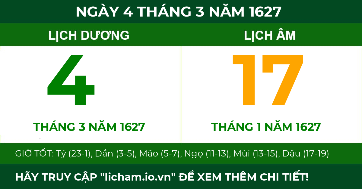 lịch âm ngày 4 tháng 3 năm 1627