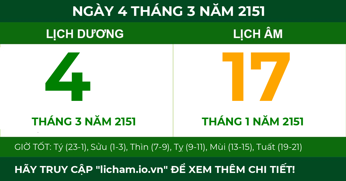 lịch âm ngày 4 tháng 3 năm 2151