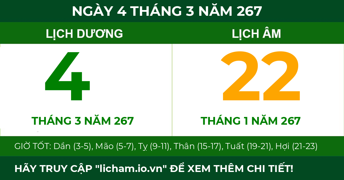 lịch âm ngày 4 tháng 3 năm 267