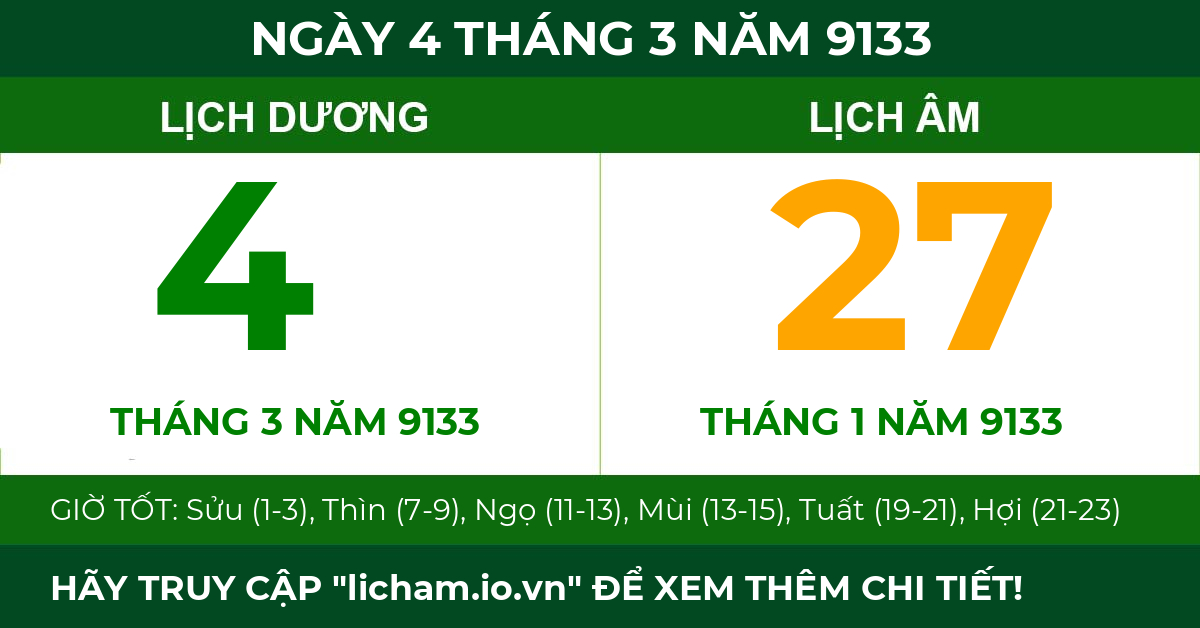 lịch âm ngày 4 tháng 3 năm 9133