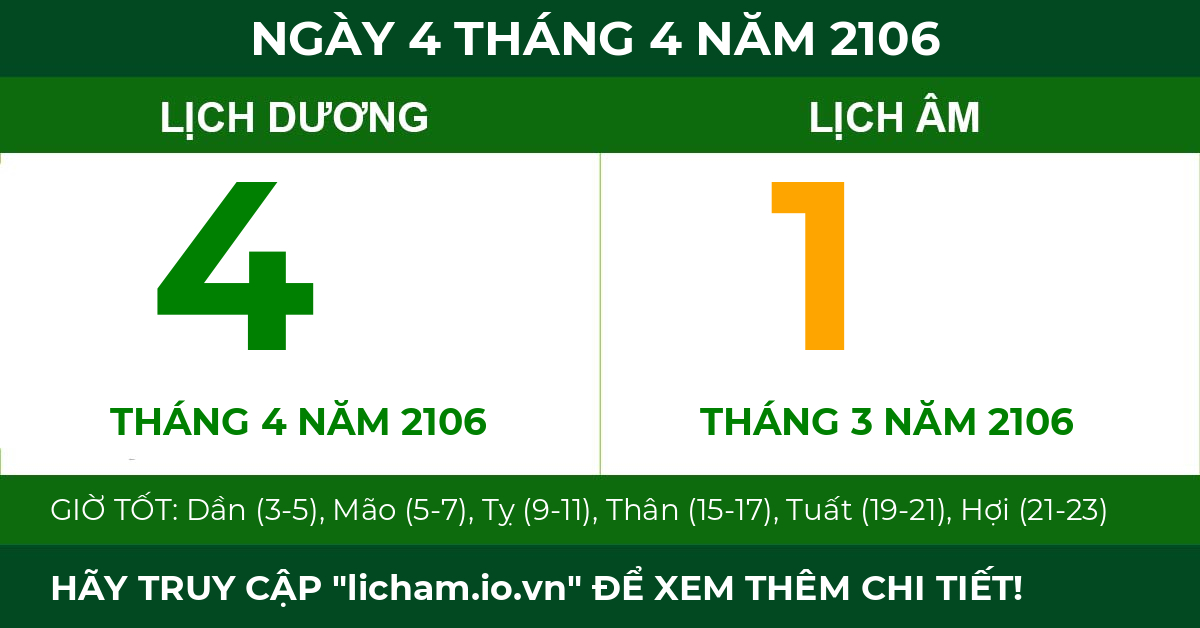 lịch âm ngày 4 tháng 4 năm 2106