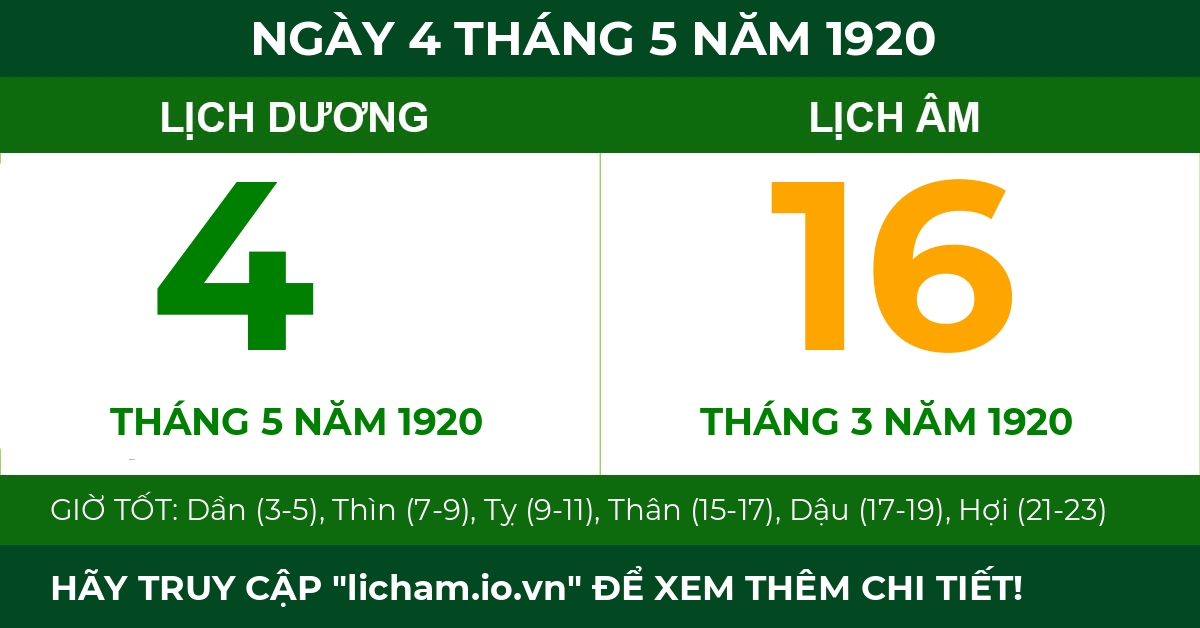 lịch âm ngày 4 tháng 5 năm 1920