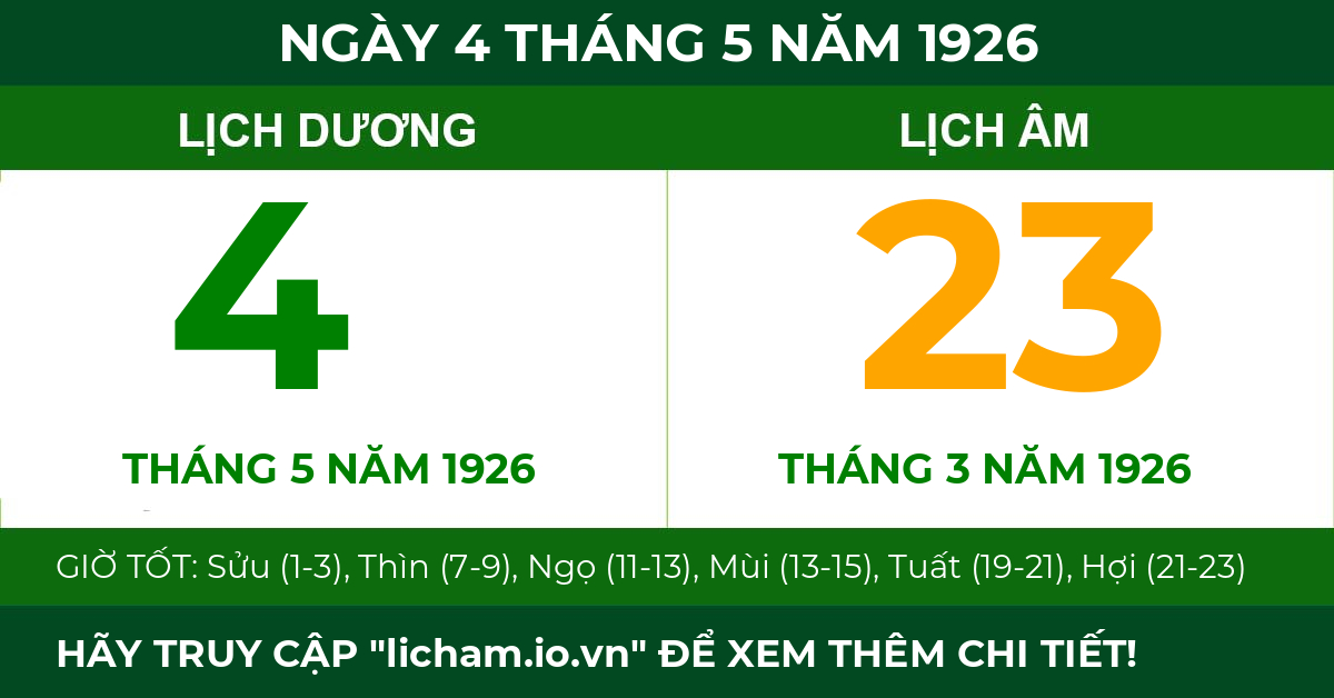 lịch âm ngày 4 tháng 5 năm 1926