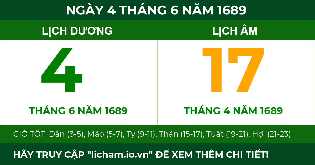 lịch âm ngày 4 tháng 6 năm 1689