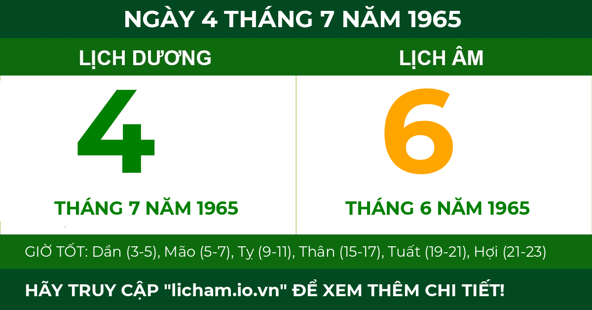 lịch âm ngày 4 tháng 7 năm 1965