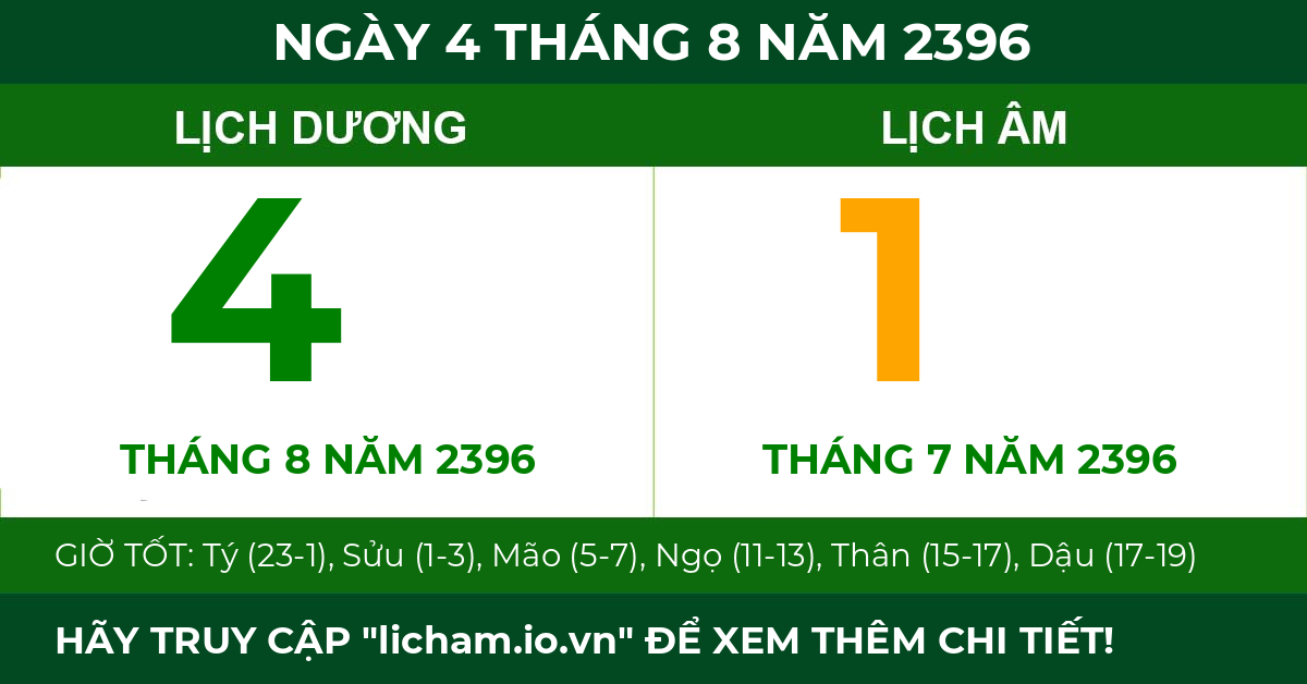 lịch âm ngày 4 tháng 8 năm 2396