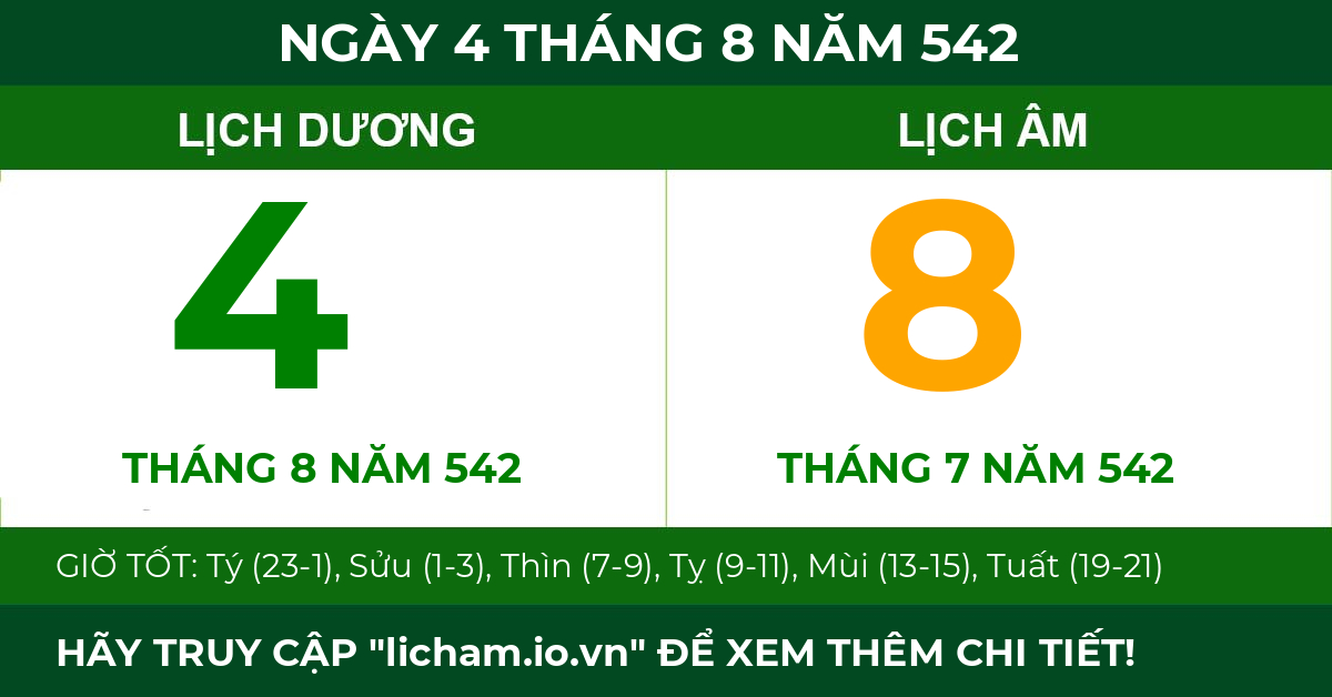 lịch âm ngày 4 tháng 8 năm 542