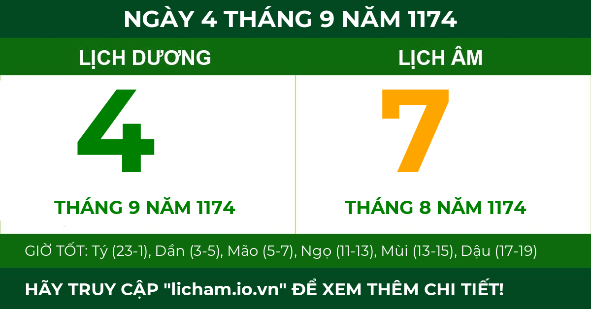 lịch âm ngày 4 tháng 9 năm 1174