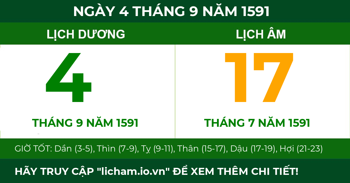 lịch âm ngày 4 tháng 9 năm 1591